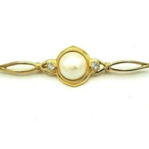 Monet Vintage Pin Brooch Faux Pearl Side Crystals